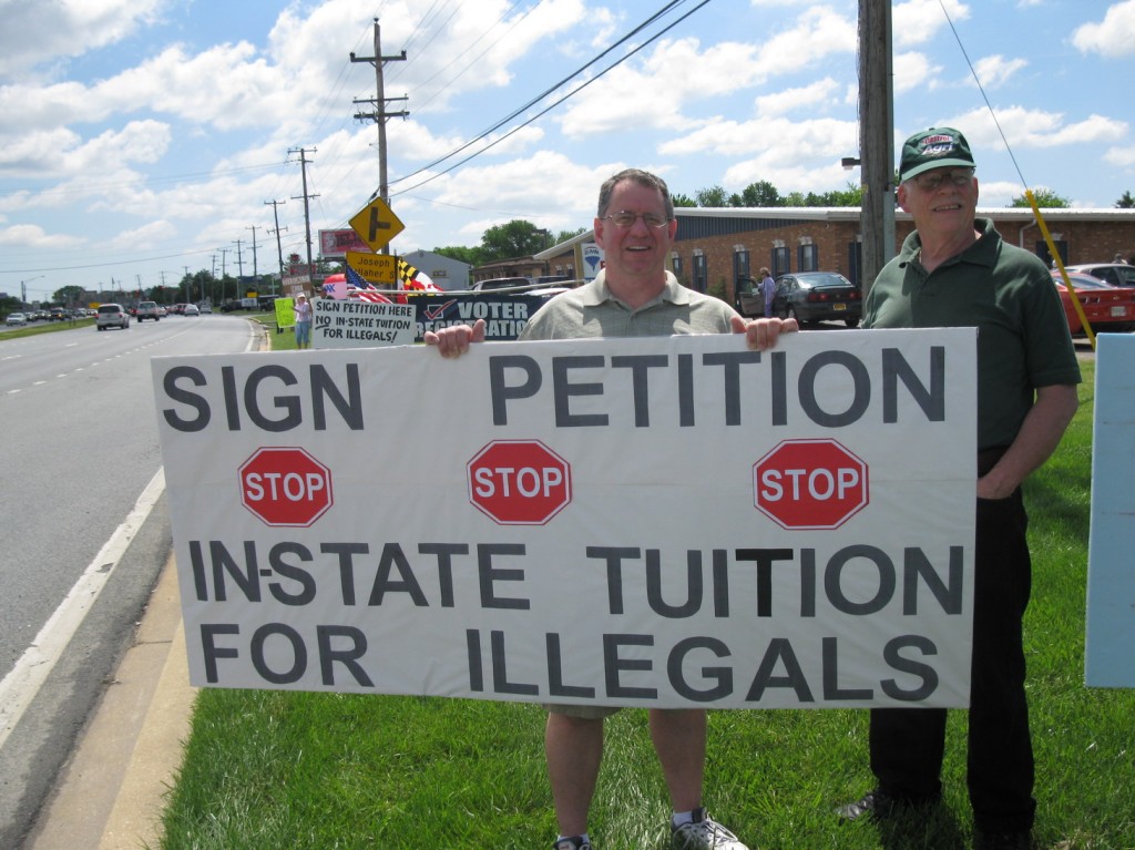 Michael Dawson and Peter Oliphant help collect signatures on Route 40 in Cecil County.