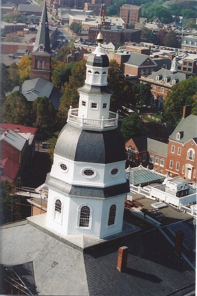 State House dome in 1995 from a helicopter by Tom Darden.