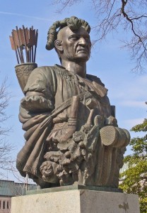Indian figurehead Indealized figurehead of a Delaware Indian on the grounds of the Naval Academy in Annapolis.