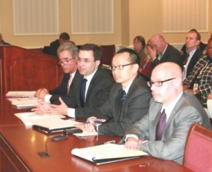 Health department officials testify at Senate hearing. From left: Inspector General Tom Russell, Secretary Joshua Sharfstein, Deputy Secretary Thomas Kim, DDA Director Frank Kirkland