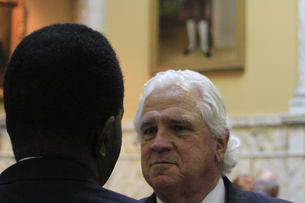 IMG_7145 Senate President Mike Miller talks to Sen. Ulysses Currie before censure.
