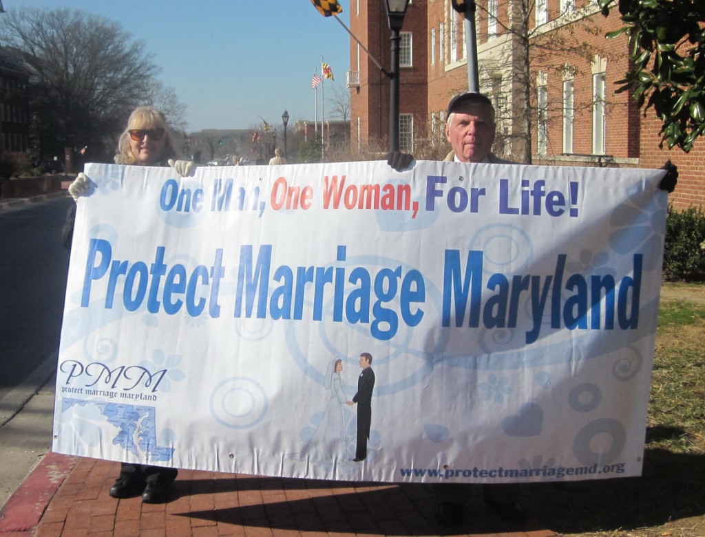 Protect Marriage says the demonstrators sign.