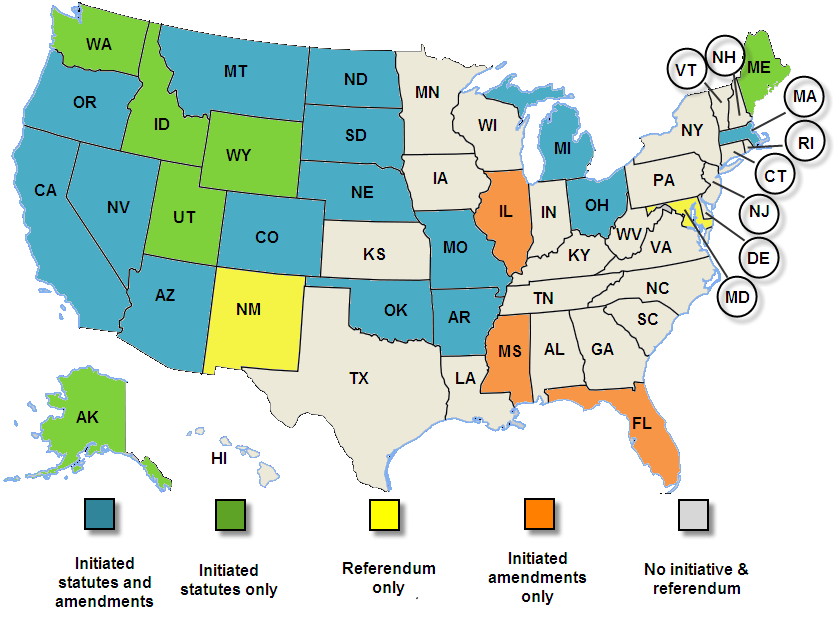 Initiative referendum map of states