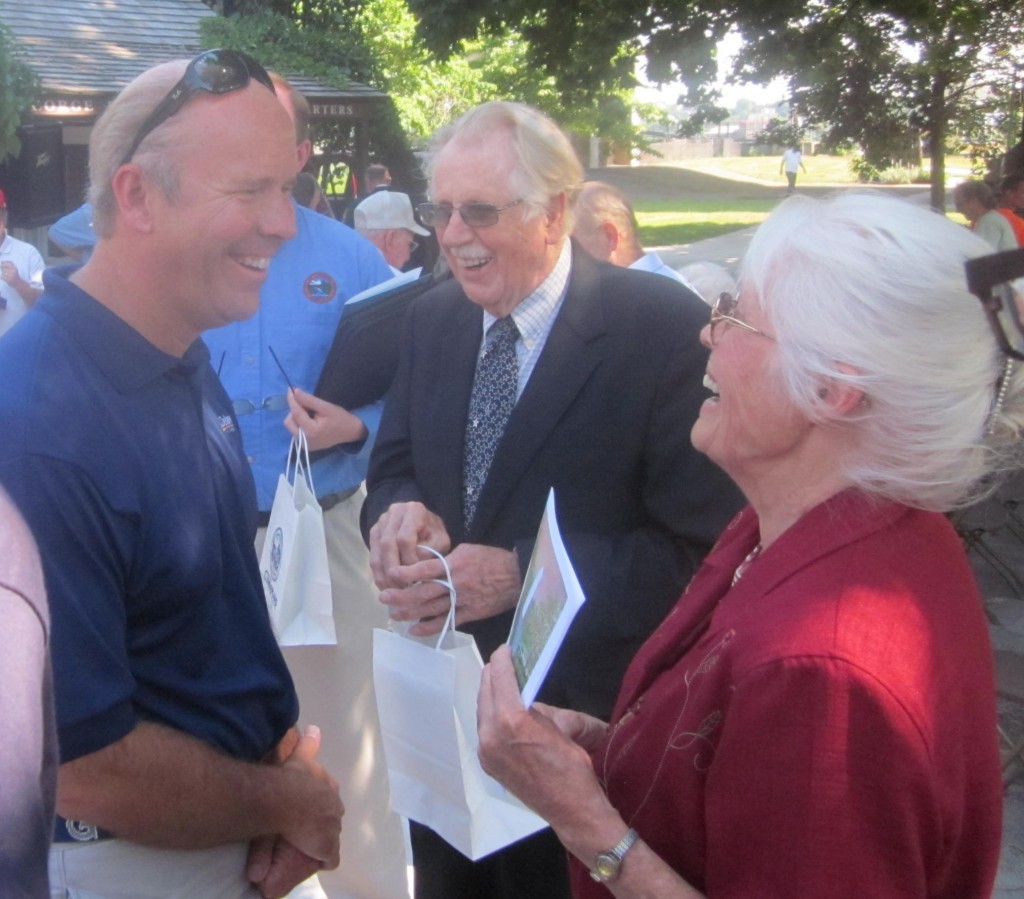 Democratic congressional candidate John Delaney, left, shares a laugh with Rep. Roscoe Bartlett and his wife Ellen.