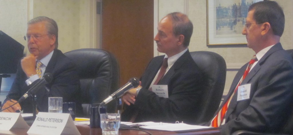 Health care CEOs, from left: Chester Burrell, CareFirst; Robert Chrencik, University of Maryland Medical System; and Ronald Peterson, Johns Hopkins Health System.