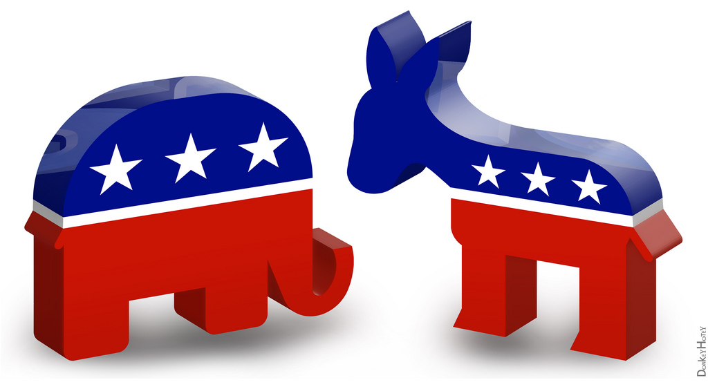 GOP elephant Democratic donkey logos by DonkeyHotey