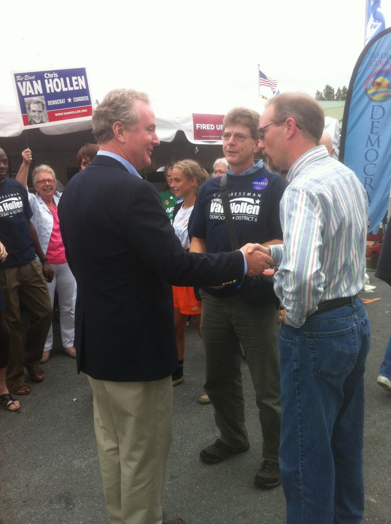 Rep. Chris Van Hollen greets Democrats at the Frederick County Fair. 
