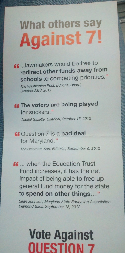 An antigambling handout that the teacher' union objects to.