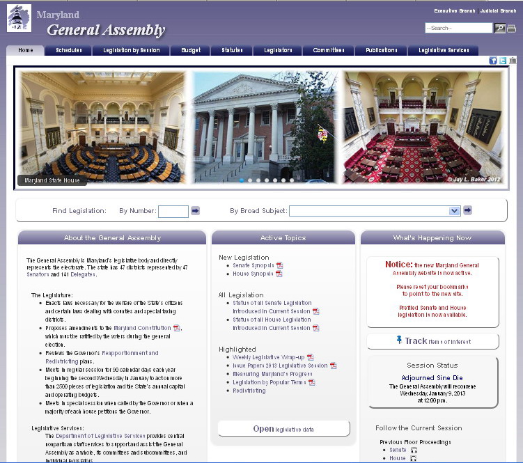 Home page of the legislature's new website.