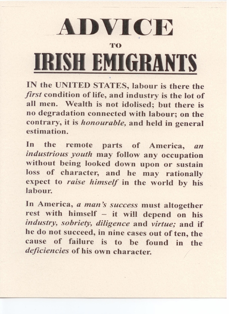 Advice to Irish immigrants