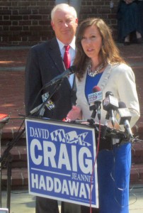 Harford County Executive David Craig, running for governor, chose Del. Jeannie Haddaway to be his ticket mate for lieutenant governor.