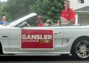 Attorney General Doug Gansler in car at Arbutus Fourth of July parade with sign that says "Gansler Governor"