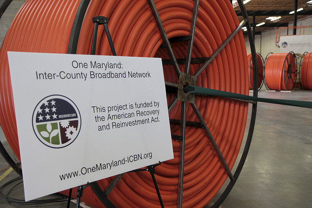 A large coil of fiber optic cable. 