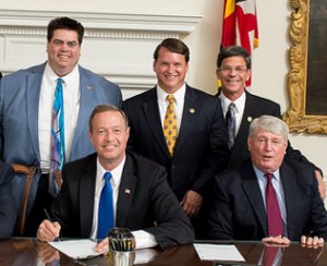 At a bill signing in May, back row, Dels. Mike Smigiel, Stephen Hershey and Jay Jacobs, with Gov. Martin O'Malley in front left with Speaker Michael Busch.