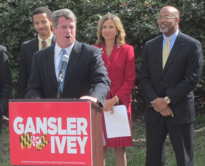Attorney General Doug Gansler announces Del. Jolene Ivey as running mate in race for governor. Husband Glenn Ivey, former state's attorney for Prince George's County is too the right.