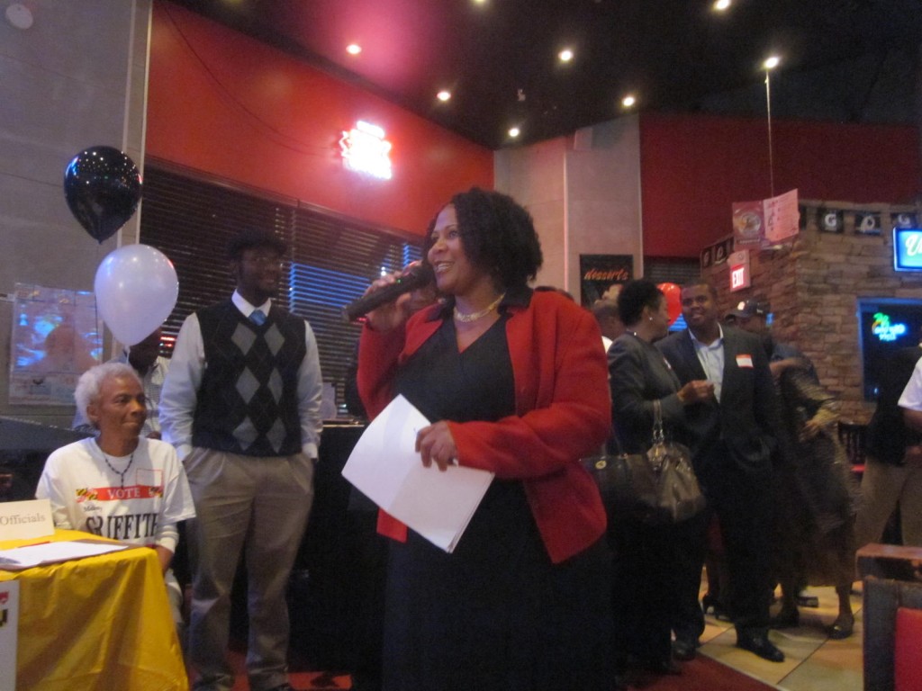 Del. Melony Griffith addresses crowd at her kickoff event.