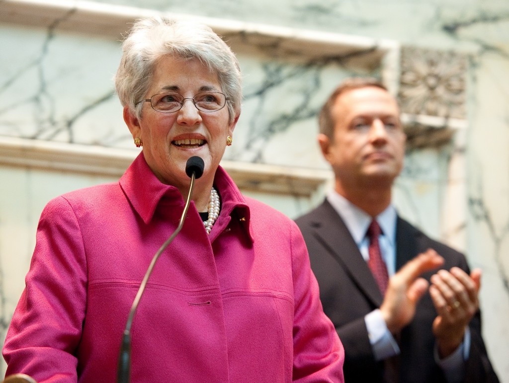 Md. Treasurer Nancy Kopp at her 2011 swearing in with Gov. Martin O'Malley.