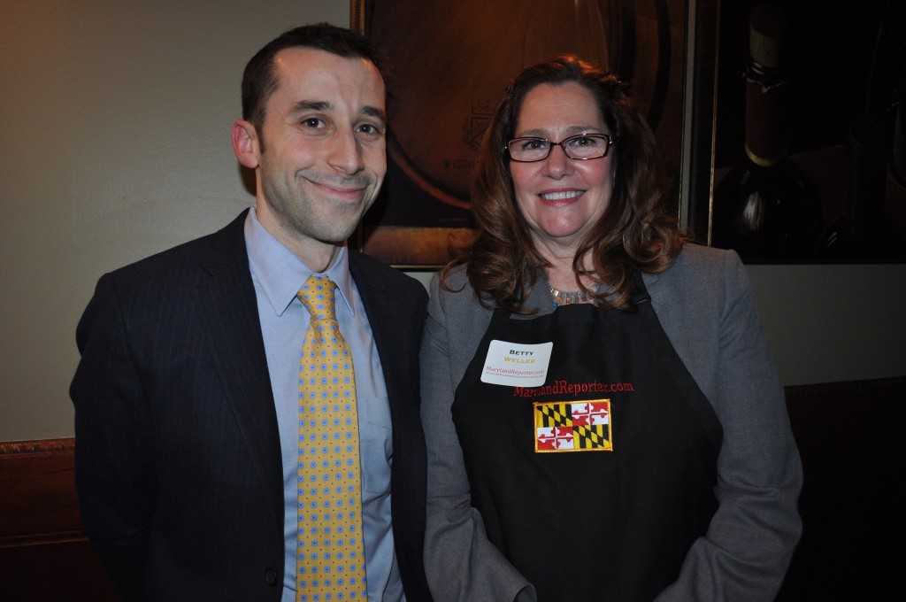 From the Maryland State Education Association, communications director Adam Mendelson and president Betty Weller, a celebrity bartender.