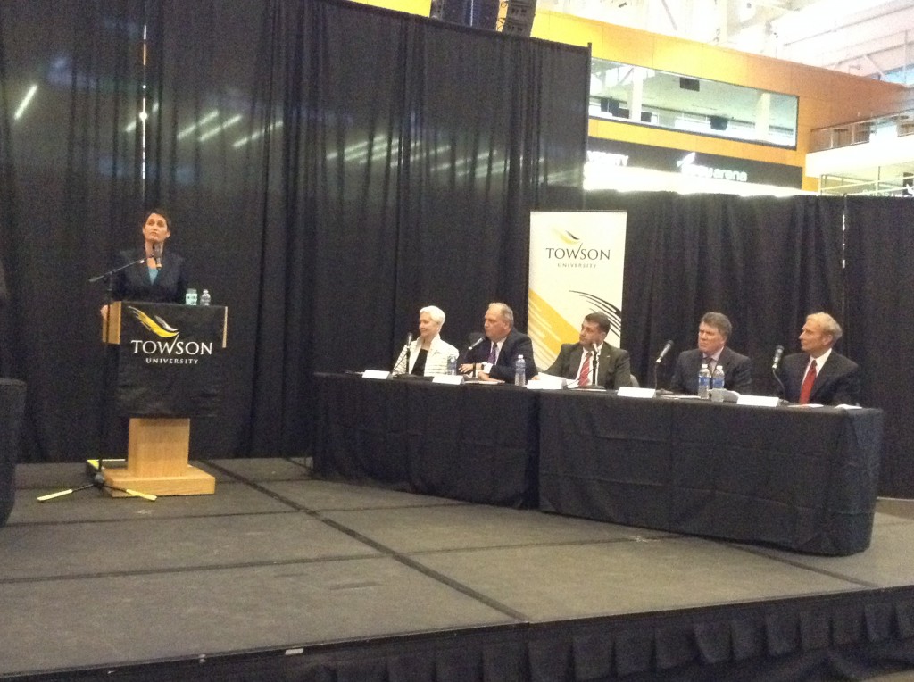 Del. Heather Mizeur speaks at Towson University debate sponsored by the Baltimore Economic Forum.