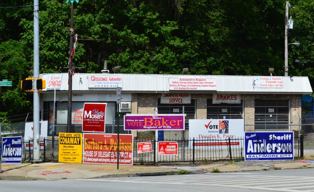 Campaign signs Tioga Gwynn Falls