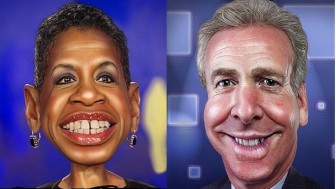 Donna Edwards and Chris Van Hollen. Caricatures by DonkeyHotey with Flickr Creative Commons License. 