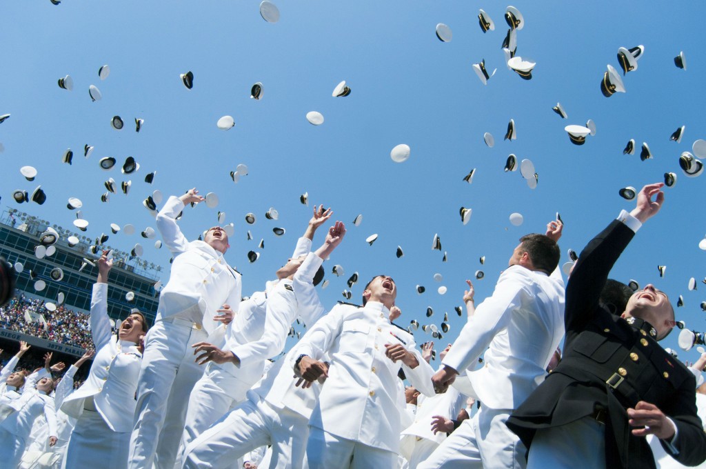 Naval Academy Hats in air