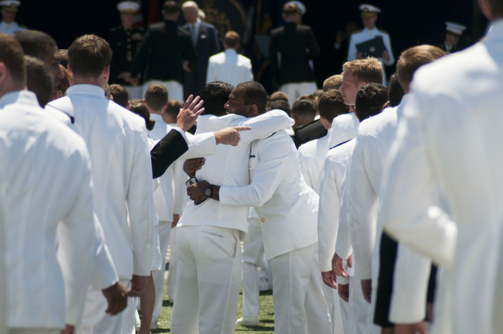 Naval academy hug