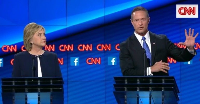 Hillary Clinton and Martin O'Malley. Screen shot from CNN coverage