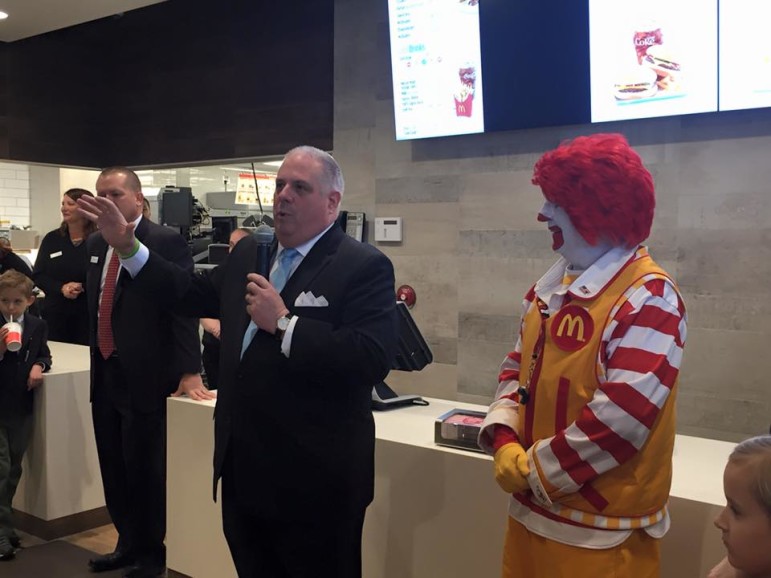 While legislators were chewing on his budget, Gov. Larry Hogan helped open a new McDonald's restaurant on North Point Boulevard in Dundalk. Before that, he joined in announcing a FedExGround distribution center in Sparrows Point. 