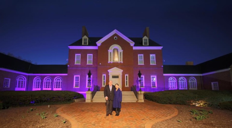 Gov. Hogan and first lady Yumi Hogan he "Light the Way" initiative by lighting Government House blue in honor of Down Syndrome Awareness! 