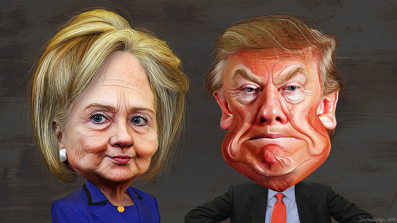 Hillary Clinton and Donald Trump. Illustration by DonkeyHotey with Flickr Creative Commons