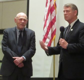 Del. Bob Flanagan, left, receives the Robert Kittleman Lifetime Achievement Award from Howard County Executive Allan Kittleman. 