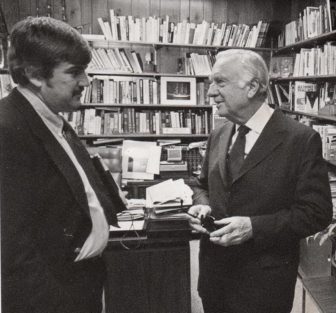 Len Lazarick, left, and CBS News anchor Walter Cronkite in Cronkite's office following an interview Sept. 26, 1980  in Cronkite's West 57th Street office. Cronkite was retiring that year. Photo by Paul Abel