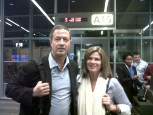 Martin O'Malley and wife Katie at Dulles Airport Friday. 