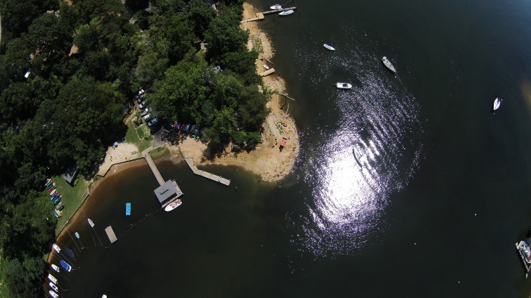 Aerial view from drone of living shoreline. Photos copyright by Underwood & Associates. 