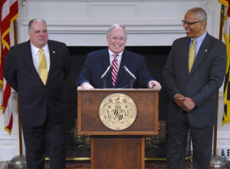 From left, Gov. Larry Hogan, Robert Neall and Lt. Gov. Rutherford during yesterday's announcement. From Gov. Hogan's Facebook page.