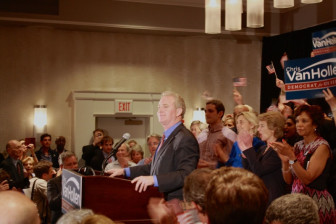 U.S. Rep. Chris Van Hollen at primary election night celebration. Photo by Andrew Metcalf/Bethesda Beat.