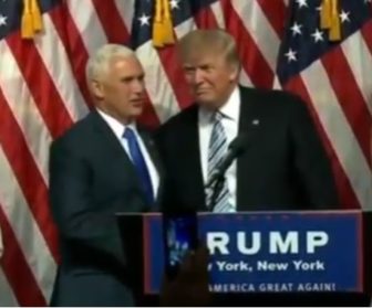 Indiana Gov. Mike Pence and Donald Trump at the announcement of the ticket. From Trump live stream of event.