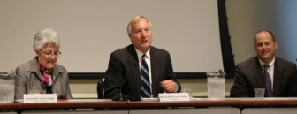 Maryland Comptroller Peter Franchot, center, with Andy Shaufele, director of the state Bureau of Revenue Estimates, and State Treasurer Nancy Kopp are shown at a bureau meeting. (Vickie Connor/Capitol News Service file photo)